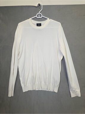 H&M Mens Small Ivory Slim Fit Crewneck Sweater Fine Knit Old Money Minimalist